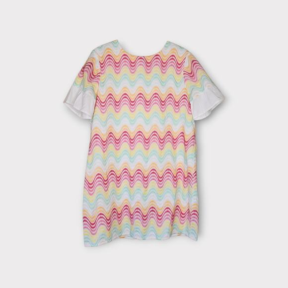 Tularosa Womens Lexi Shift Dress Pastel Rainbow Wave Print M Sorbet Colorful - Picture 2 of 9